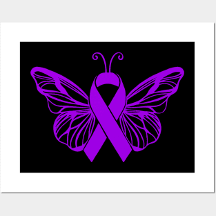 Awareness Ribbon Butterfly Purple Posters and Art